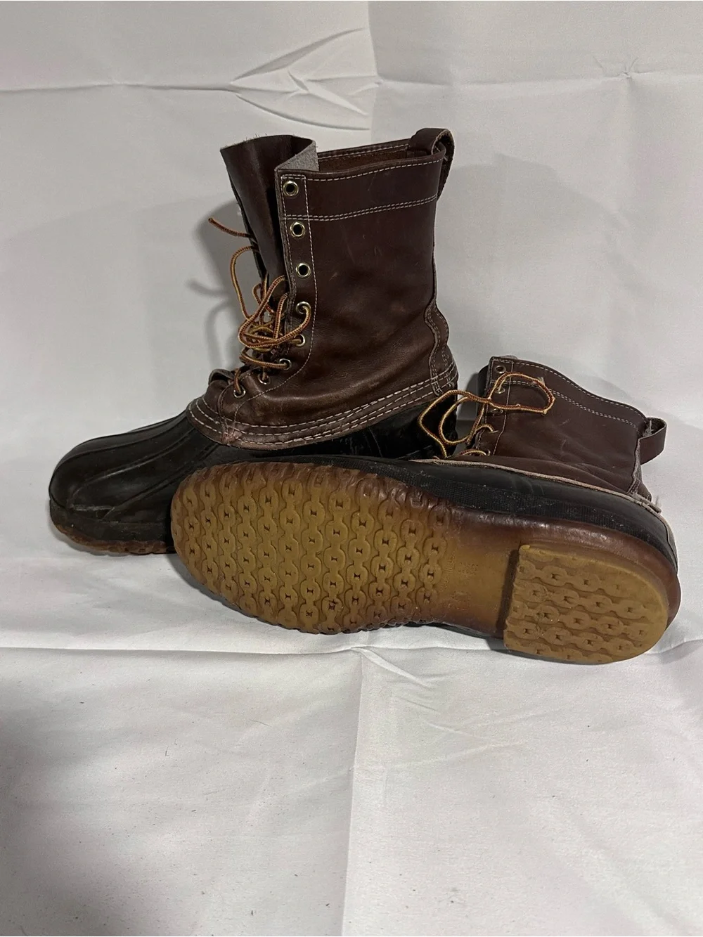 L.L. Bean Dark Brown Leather and Black Rubber Waterproof Duck Boots
